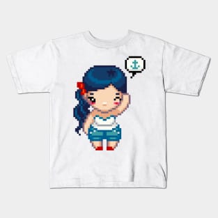 Waving Hello Sailor Pixel Girl Kids T-Shirt